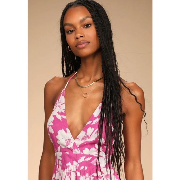 Lulu’s Pink Tropical Print Maxi Dress NWT - Picture 4 of 7
